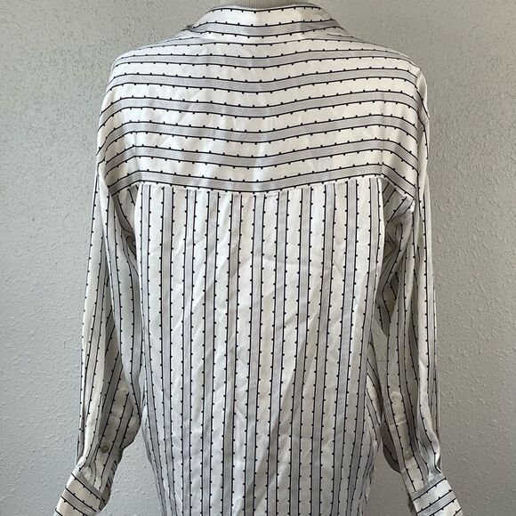 Vintage Unbranded Womens Silk White and Black Button Down Blouse Size 8 - Picture 4 of 5